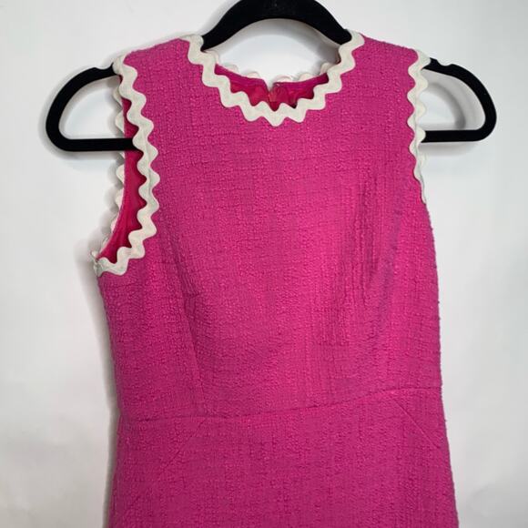 J Crew Shift Dress Pink Boucle Cotton Rick Rack Trim Sz 4P - Picture 8 of 14